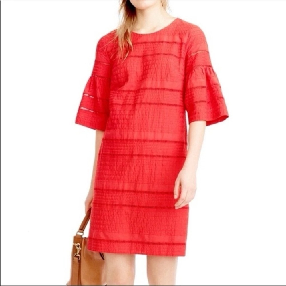 J. Crew Women’s Red Flutter Sleeve Eyelet Shift Cotton Dress - 4